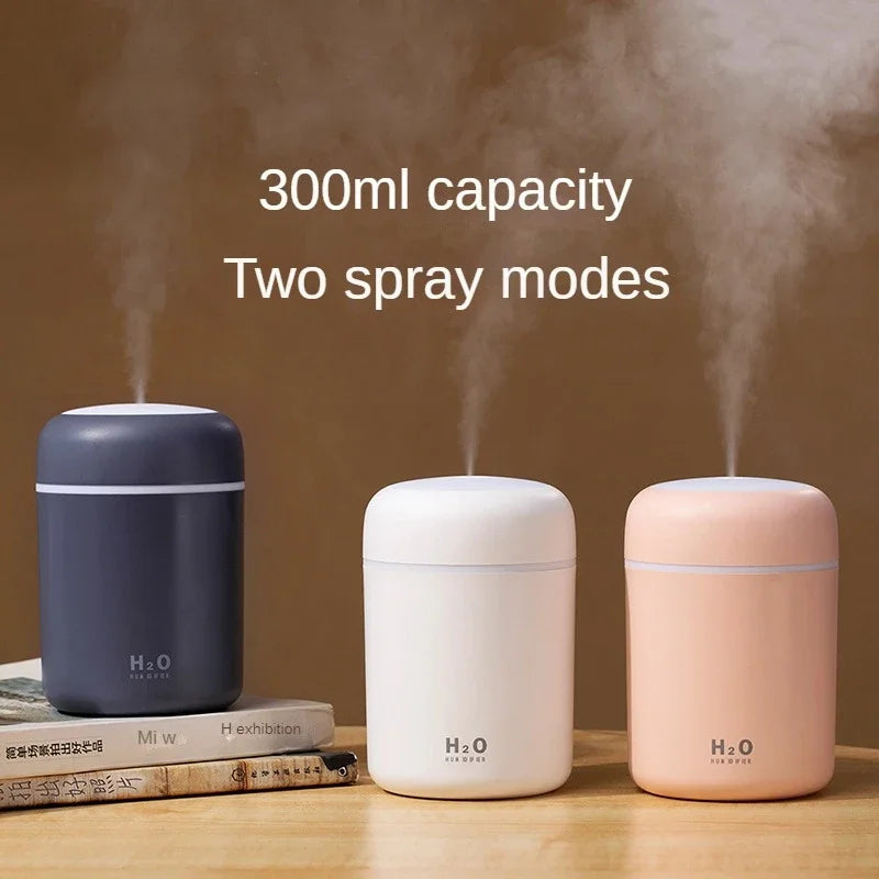 "300ml USB Humidifier: Cool Mist for Home & Car"