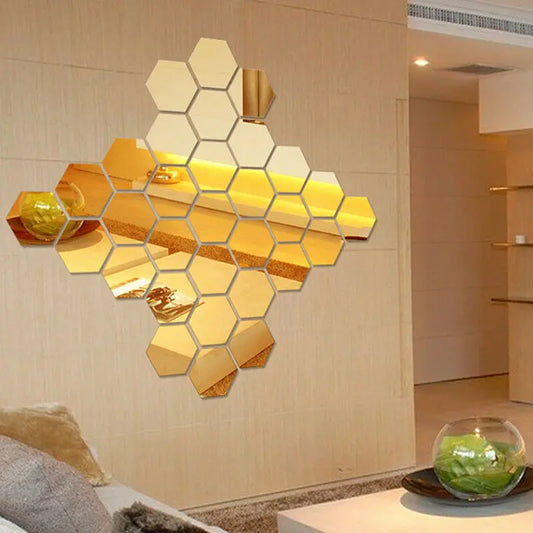 24 Hexagon Mirror Stickers: Easy DIY for Home Decor."